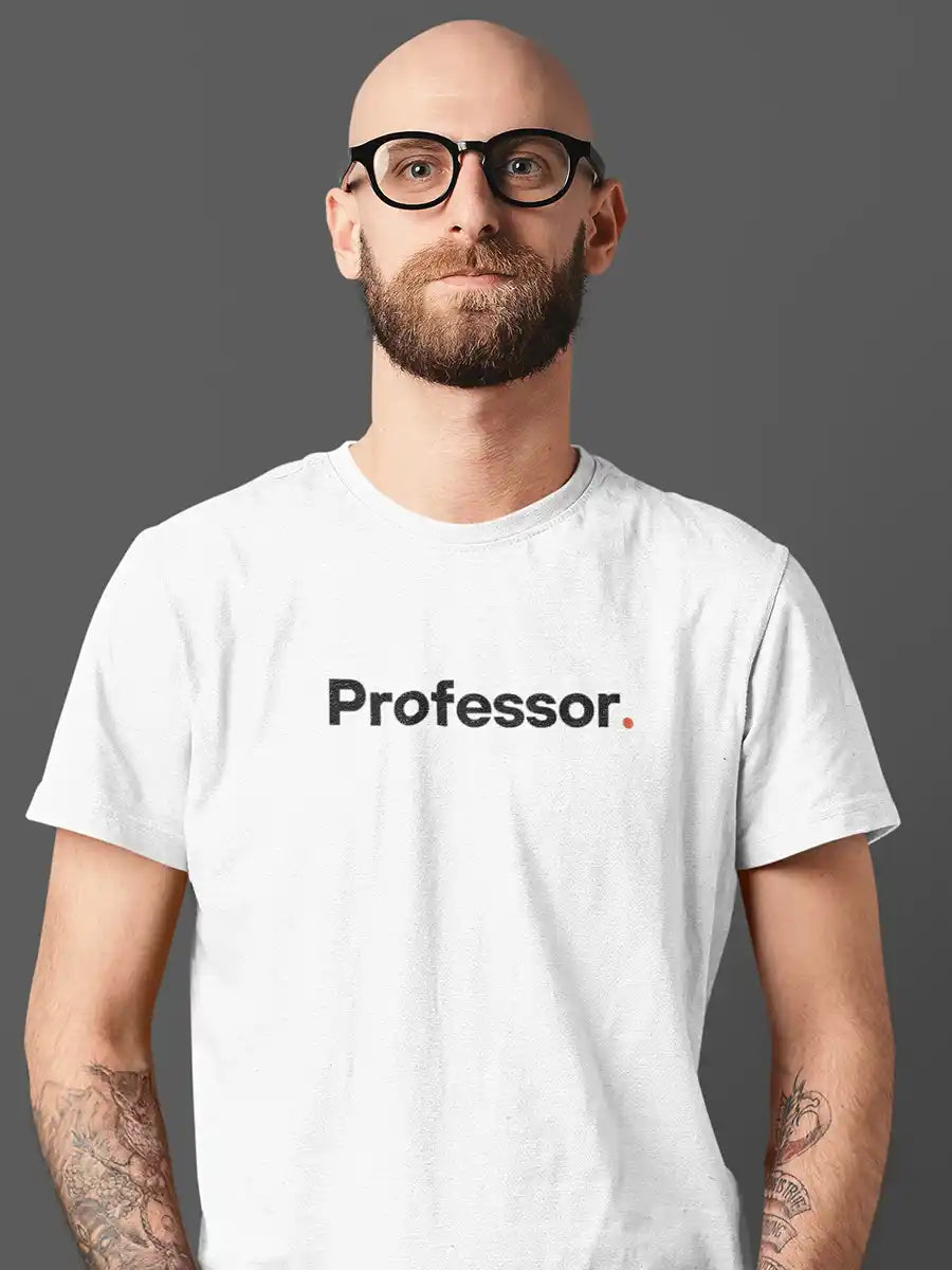 Man wearing Professor - Minimalist White Cotton T-Shirt