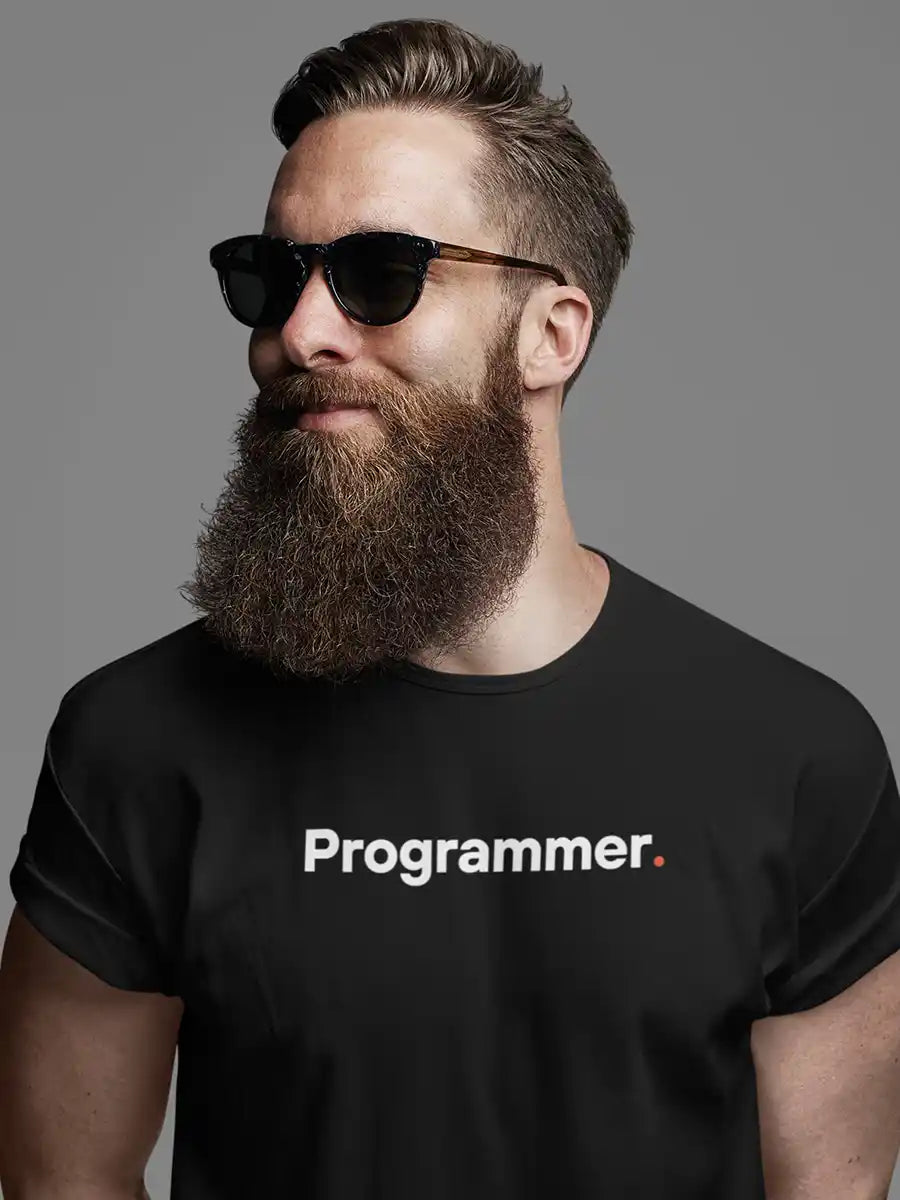 Man wearing Programmer - Minimalist Black Cotton T-Shirt