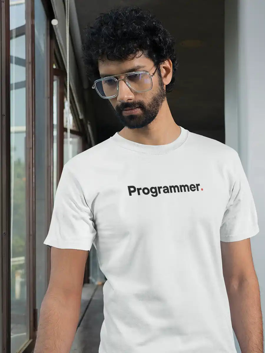 Man wearing Programmer - Minimalist White Cotton T-Shirt