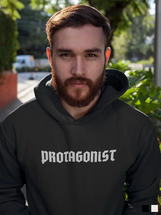 Man wearing Protagonist - Black Cotton Hoodie