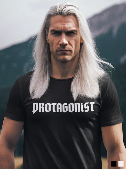 Man wearing Protagonist - Black Cotton T-Shirt