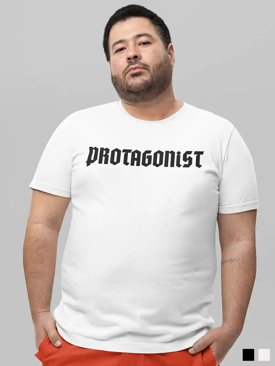Man wearing Protagonist - White Cotton T-Shirt