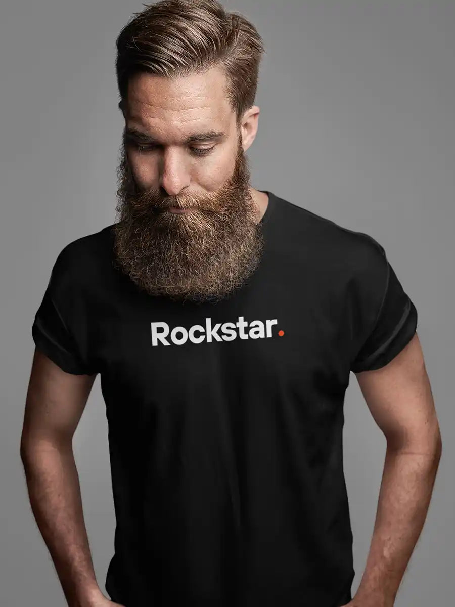 Man wearing Rockstar- Minimalist Black Cotton T-Shirt