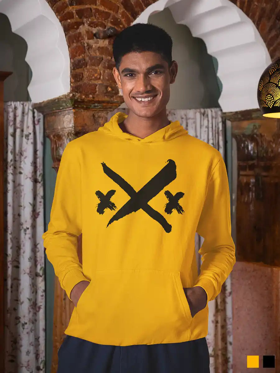Man wearing XXX - Golden Yellow Cotton Hoodie 