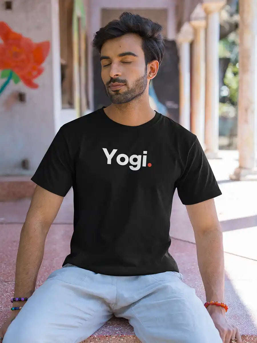 Man wearing Yogi - Minimalist Black Cotton T-Shirt