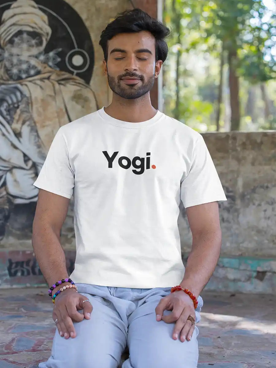Man wearing Yogi - Minimalist White Cotton T-Shirt