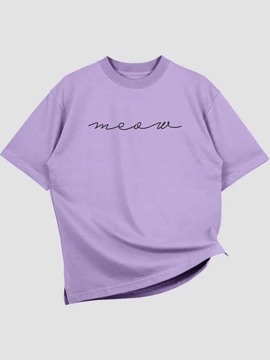 Meow - Iris Lavender - Oversized Cotton T-Shirt