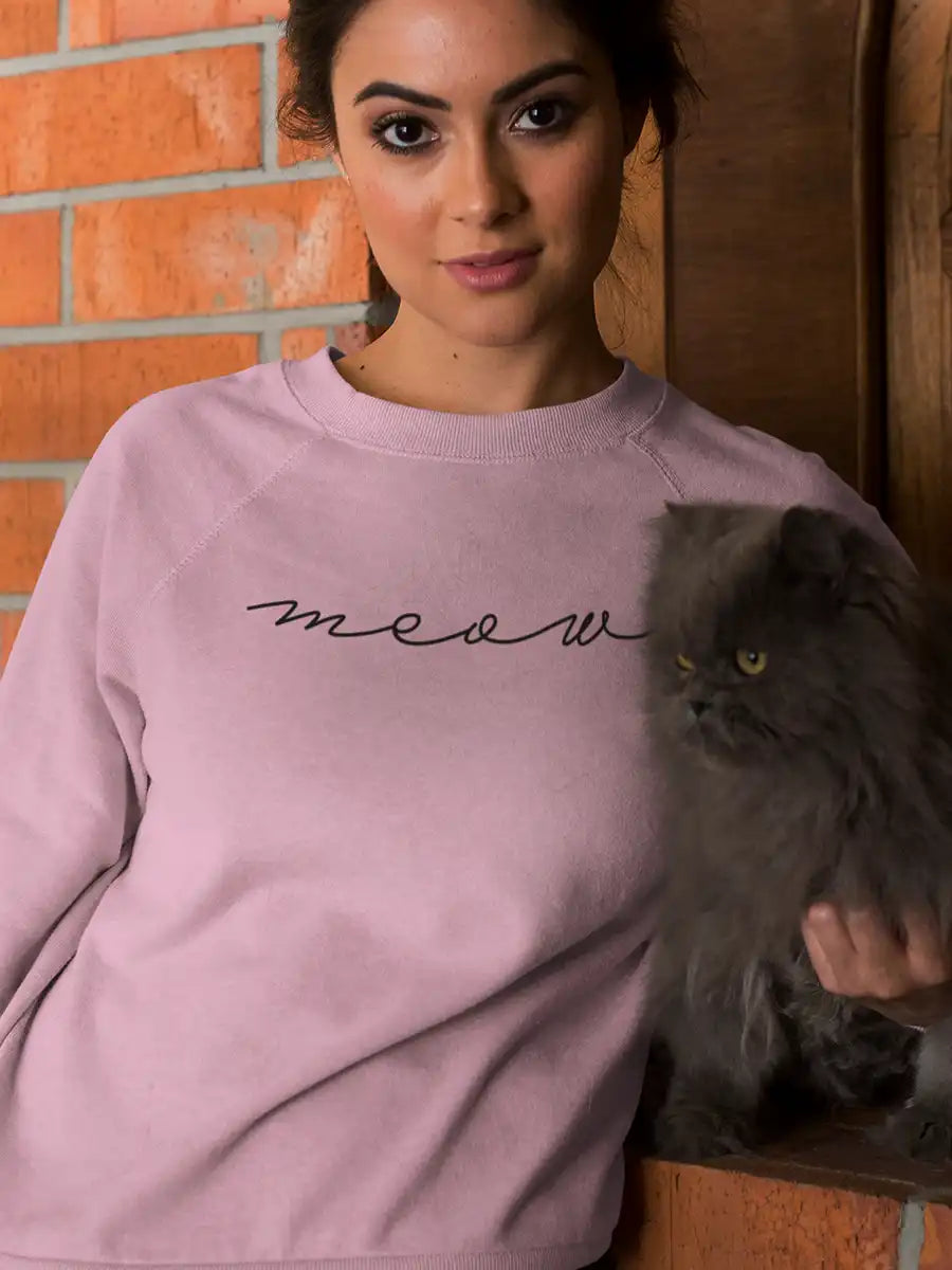 Woman wearing Meow - Light Pink Cotton Sweatshirt