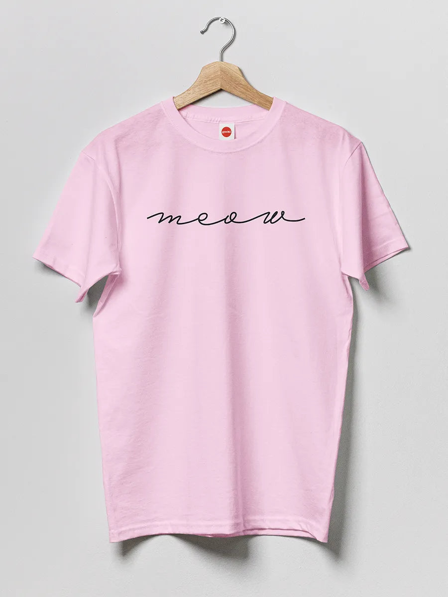Pink Men's cotton Tshirt with text "Meow "