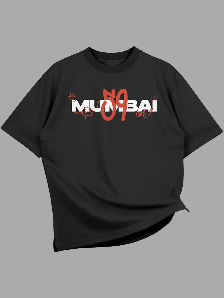 Mumbai 59 - Graffiti - Black Oversized T-Shirt