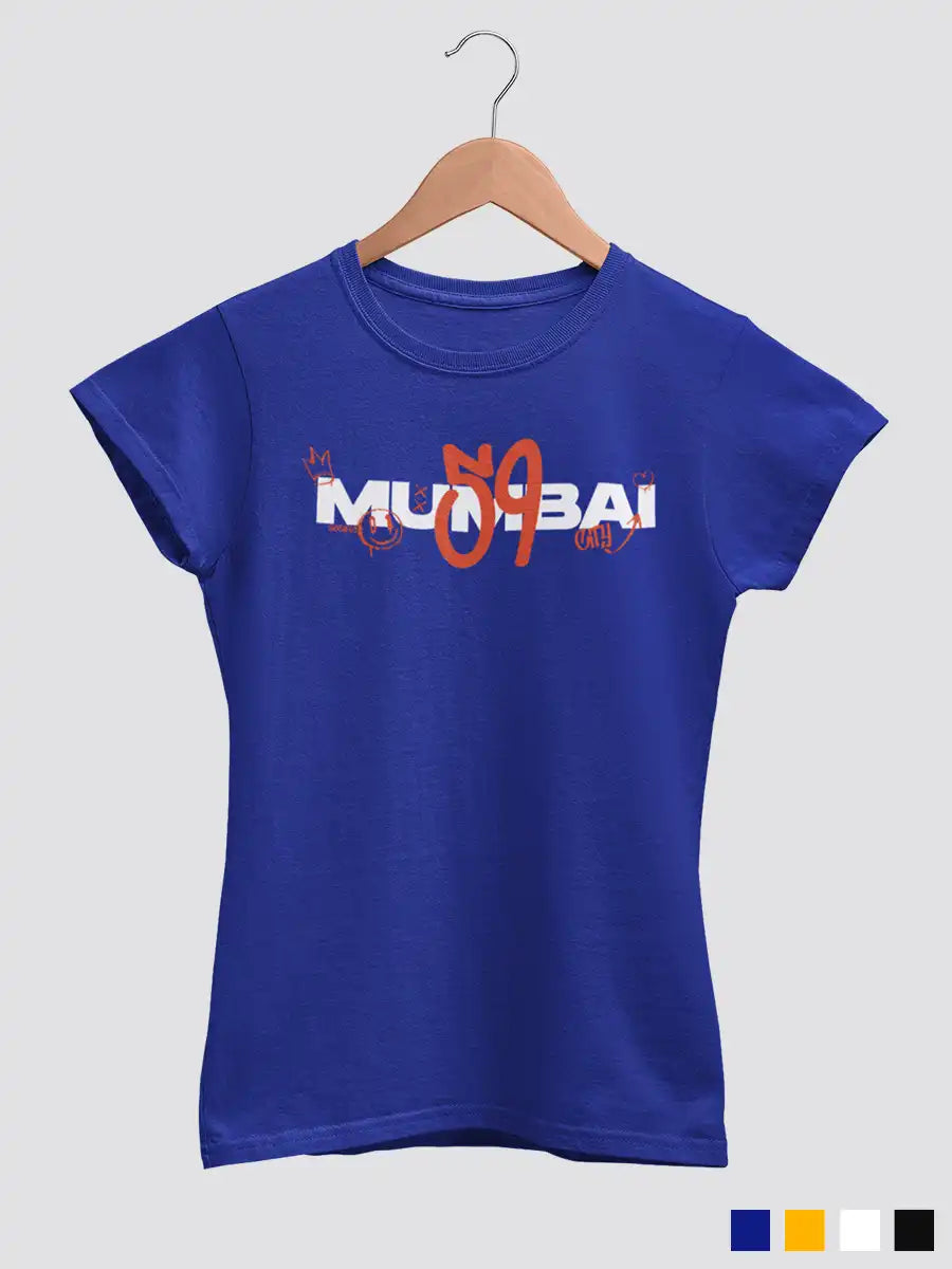 Mumbai 59 - Graffiti - Women's Blue Cotton T-Shirt