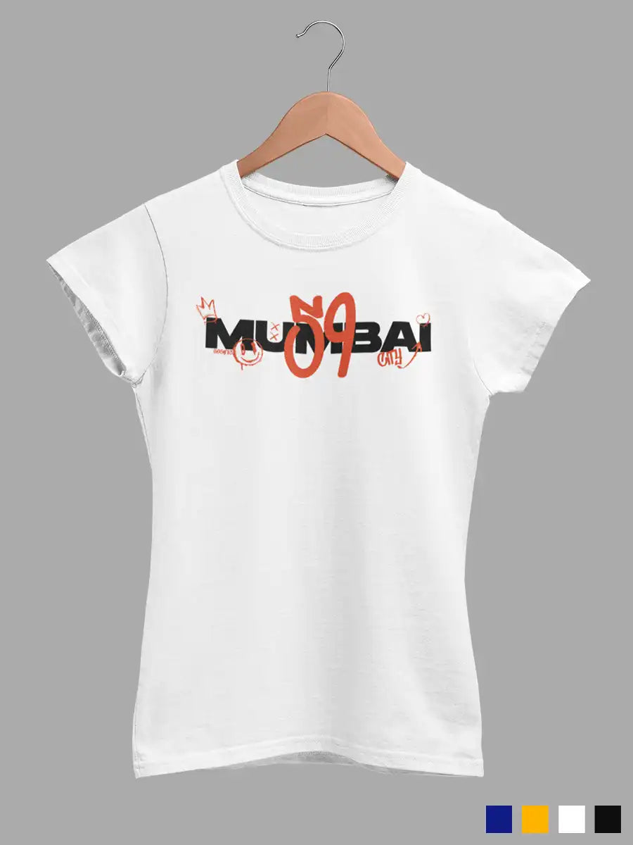 Mumbai 59 - Graffiti - Women's White Cotton T-Shirt