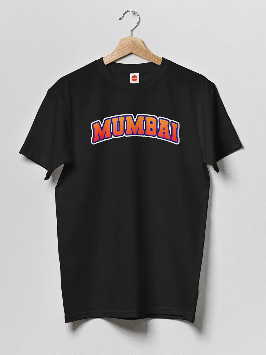 Black Men's cotton Tshirt with text "Mumbai"