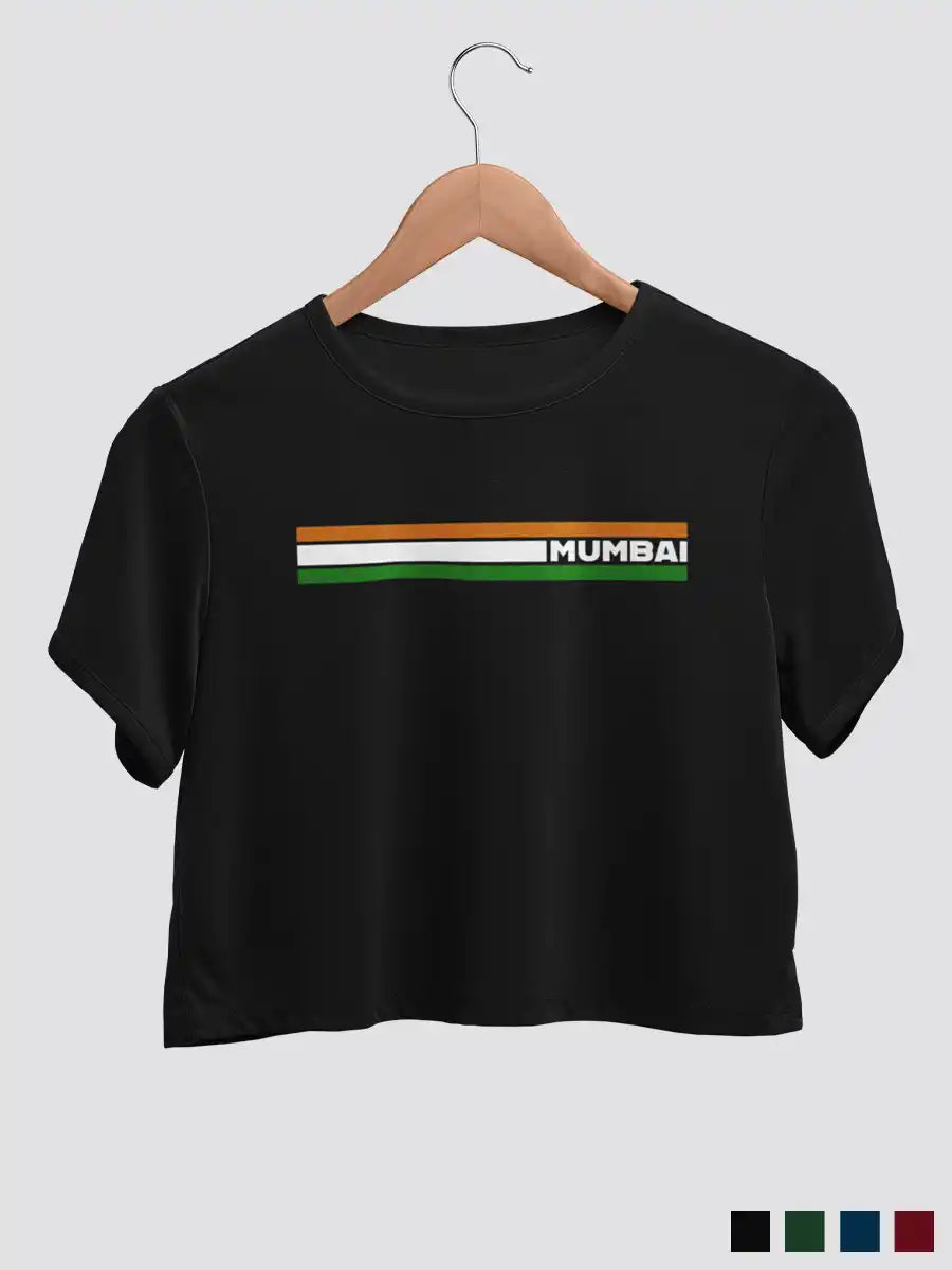 Mumbai Indian Stripes - Black Cotton Crop Top
