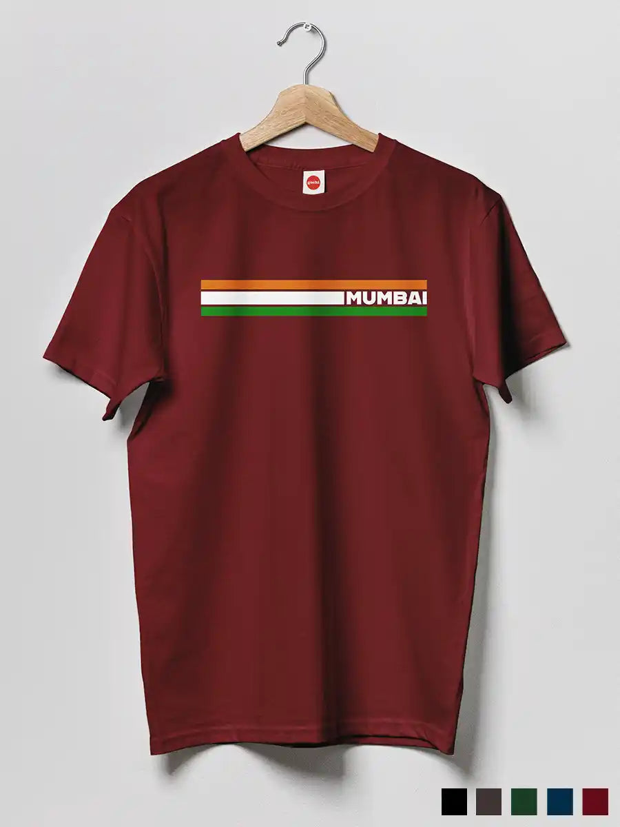 Mumbai Indian Stripes - Men's Maroon Cotton T-Shirt