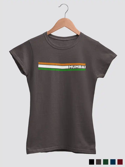 Mumbai Indian Stripes - Women's Charcoal Grey Cotton T-Shirt