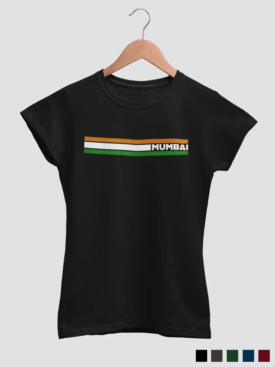 Mumbai Indian Stripes - Women's Black Cotton T-Shirt