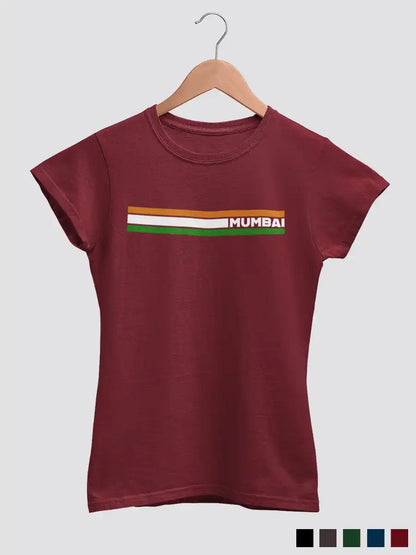 Mumbai Indian Stripes - Women's Maroon Cotton T-Shirt