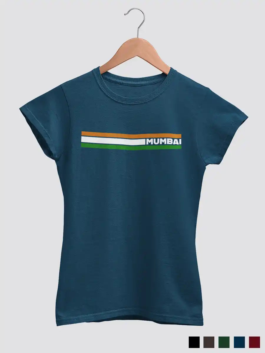Mumbai Indian Stripes - Women's Navy Blue Cotton T-Shirt