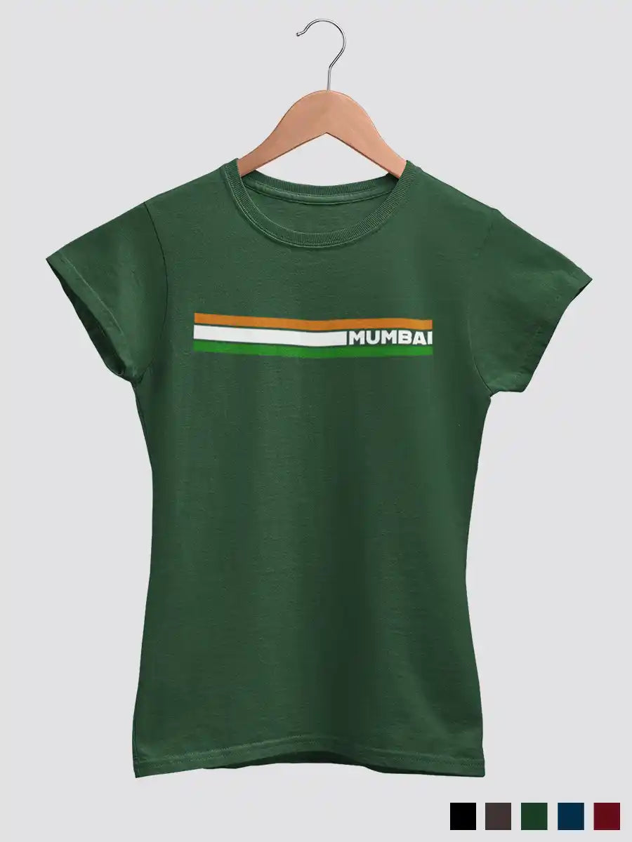 Mumbai Indian Stripes - Women's Olive Green Cotton T-Shirt