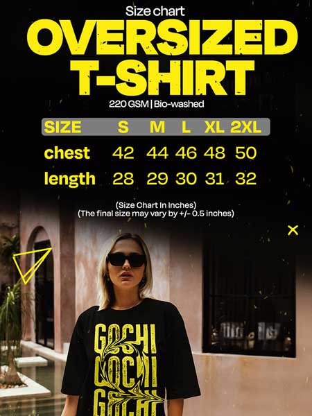 Size chart for Oversized Tshirt