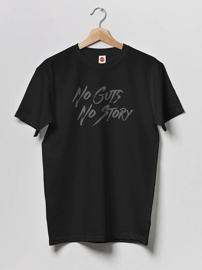  Black Men's cotton Tshirt with text "No guts No Story" in Grey