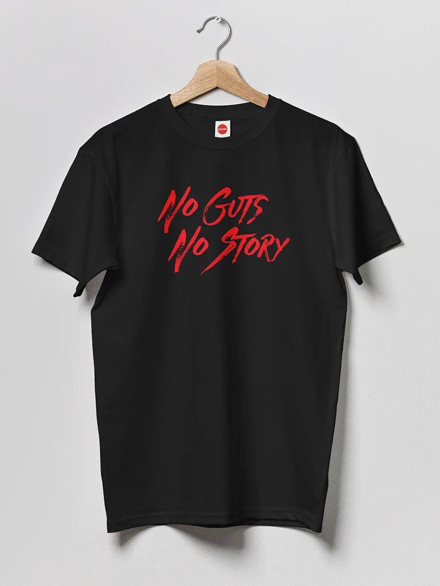 Black Men's cotton Tshirt with quote "No guts No Story"
