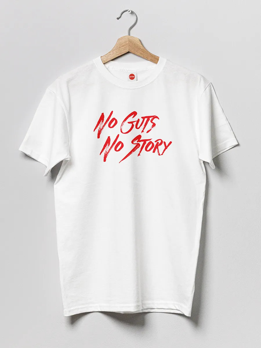 White Men's cotton Tshirt with quote "No guts No Story"