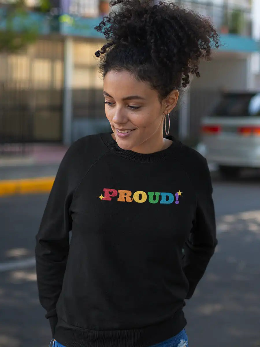 Woman wearing Proud - LGBTQ+ Black Cotton Sweatshirt