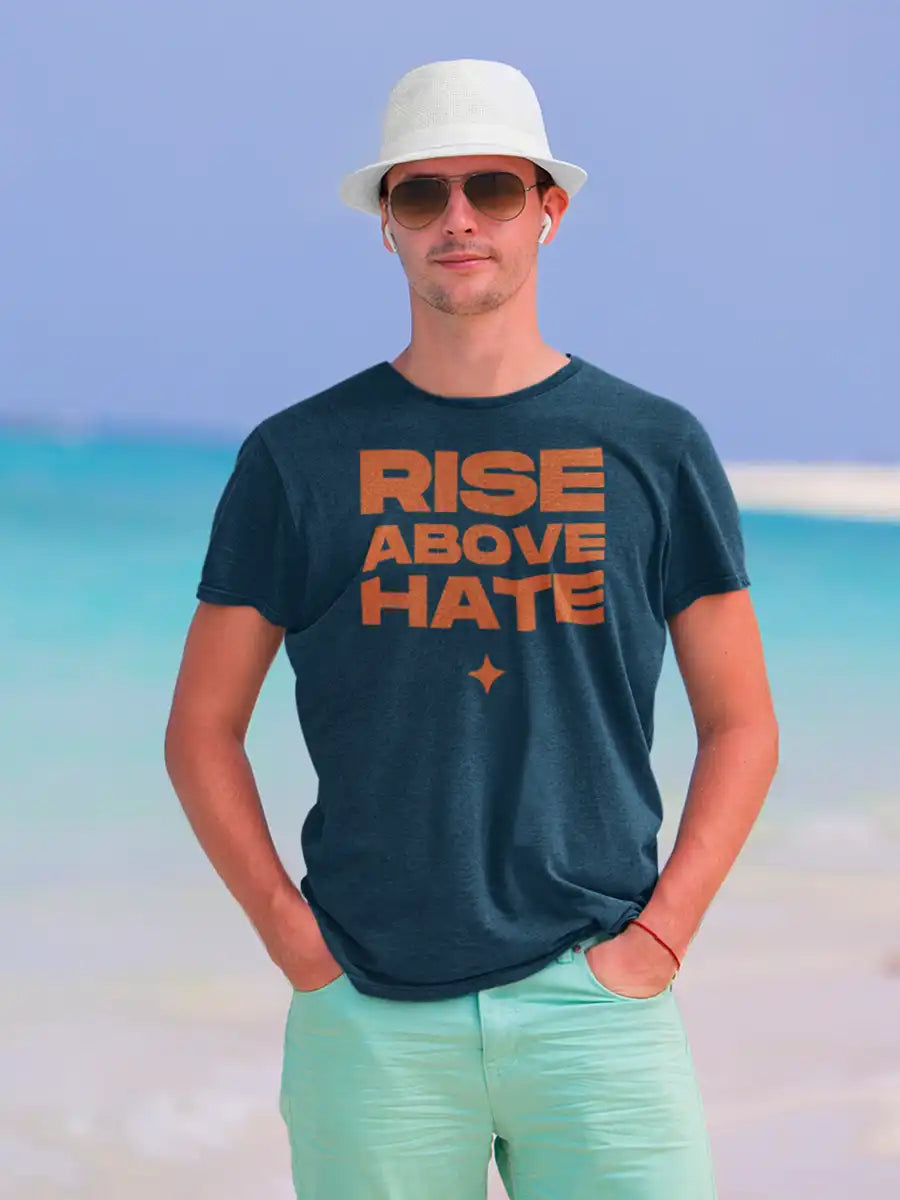RISE ABOVE HATE - Navy Blue Men's Cotton T-Shirt