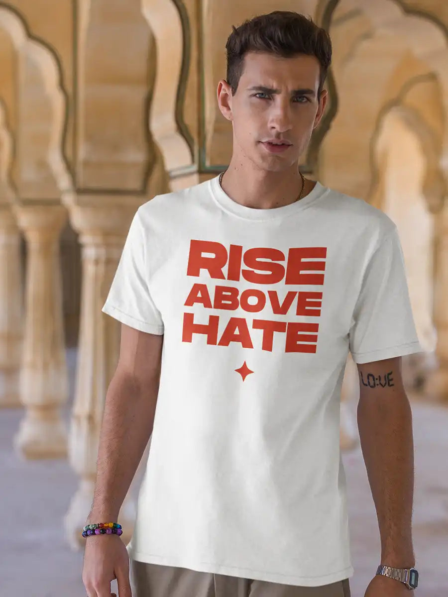 RISE ABOVE HATE - White Men's Cotton T-Shirt