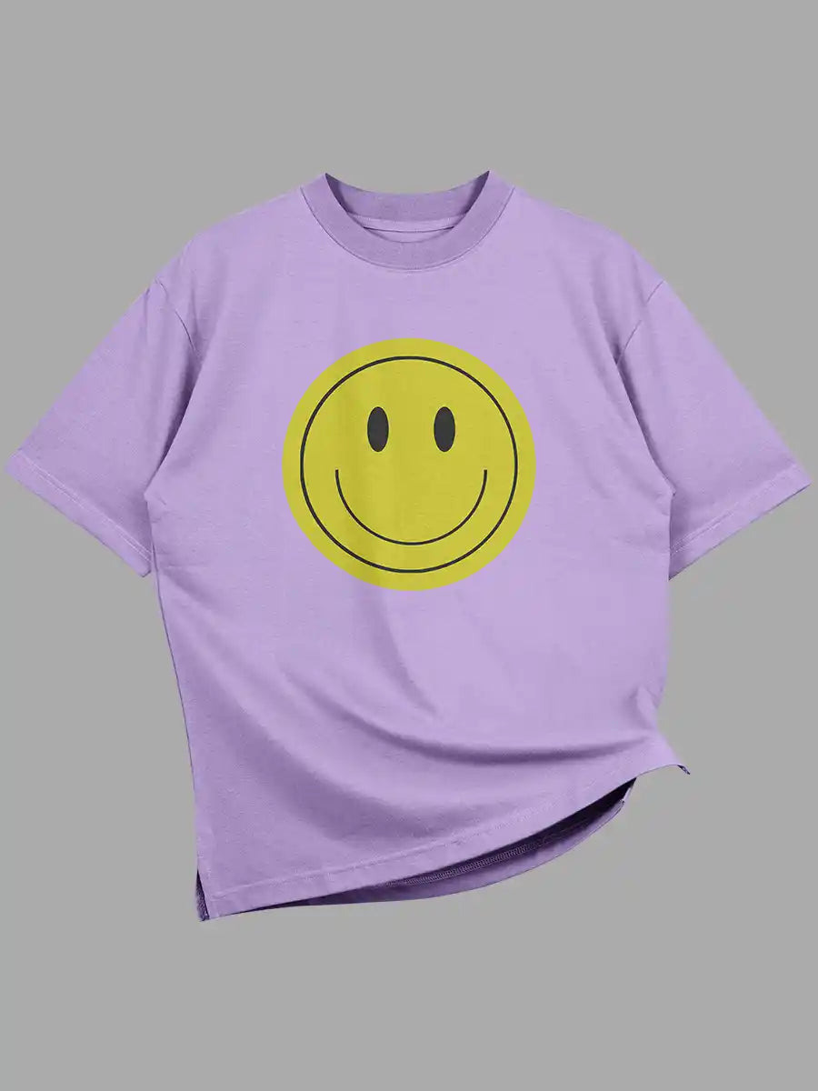 Smiley - Iris Lavender Oversized Cotton T-Shirt