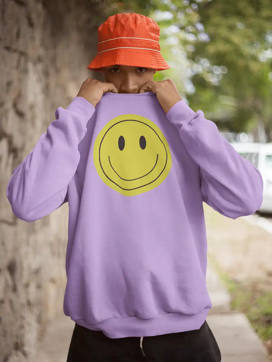 Man wearing Smiley Iris Lavender Cotton Sweatshirt