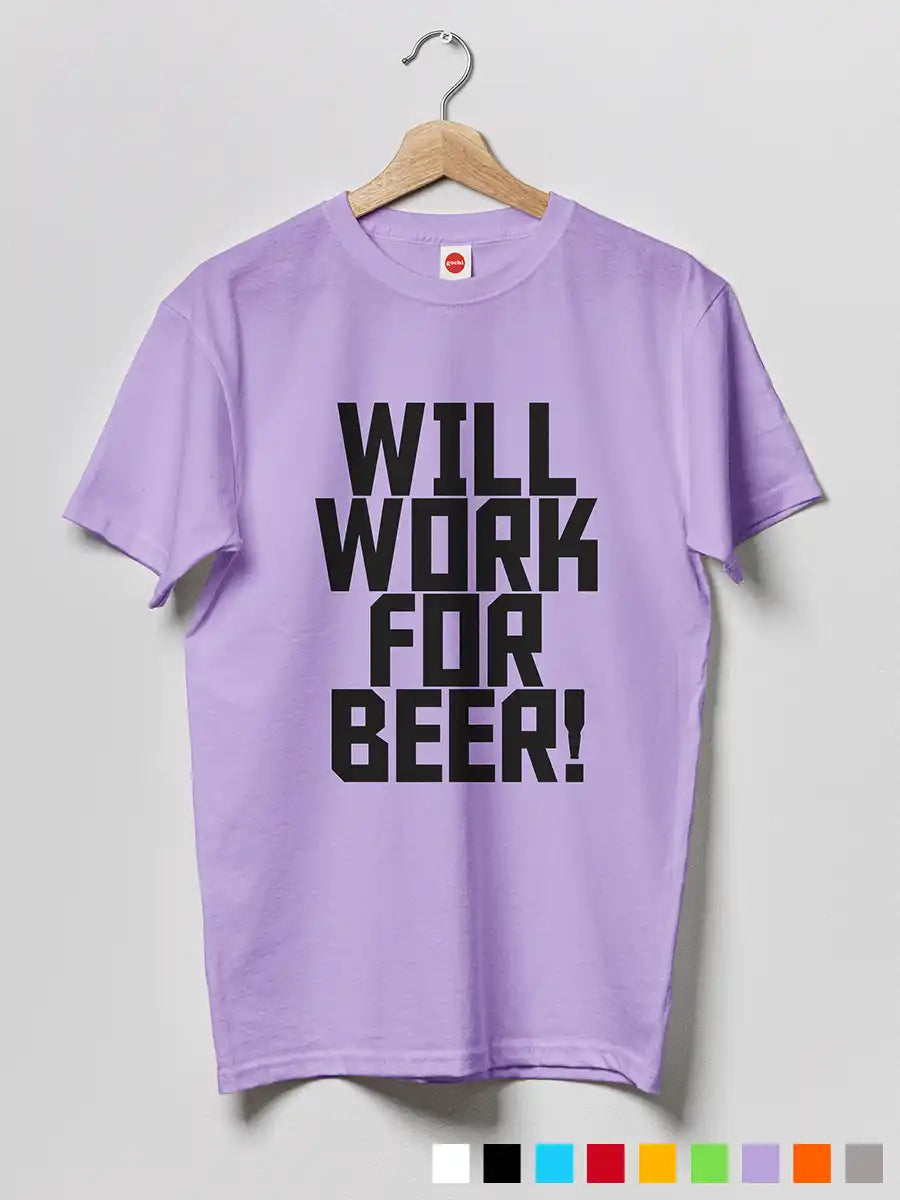 Will work for Beer - Men's Iris Lavender cotton T-Shirt