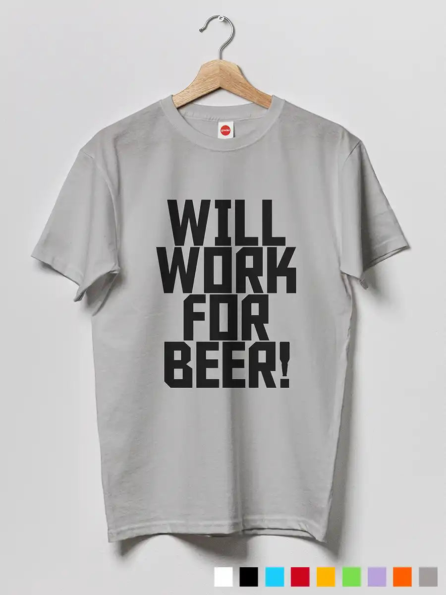 Will work for Beer - Men's Mélange Grey cotton T-Shirt