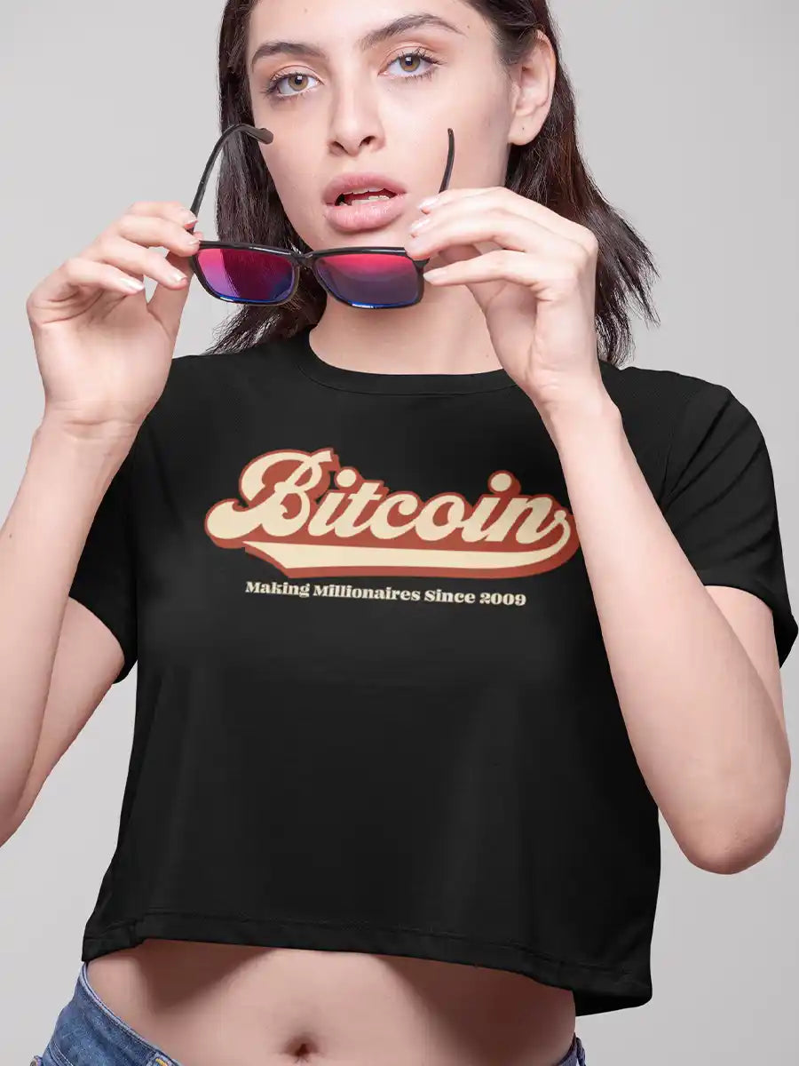 Woman wearing Bitcoin - Black Cotton Crop Top