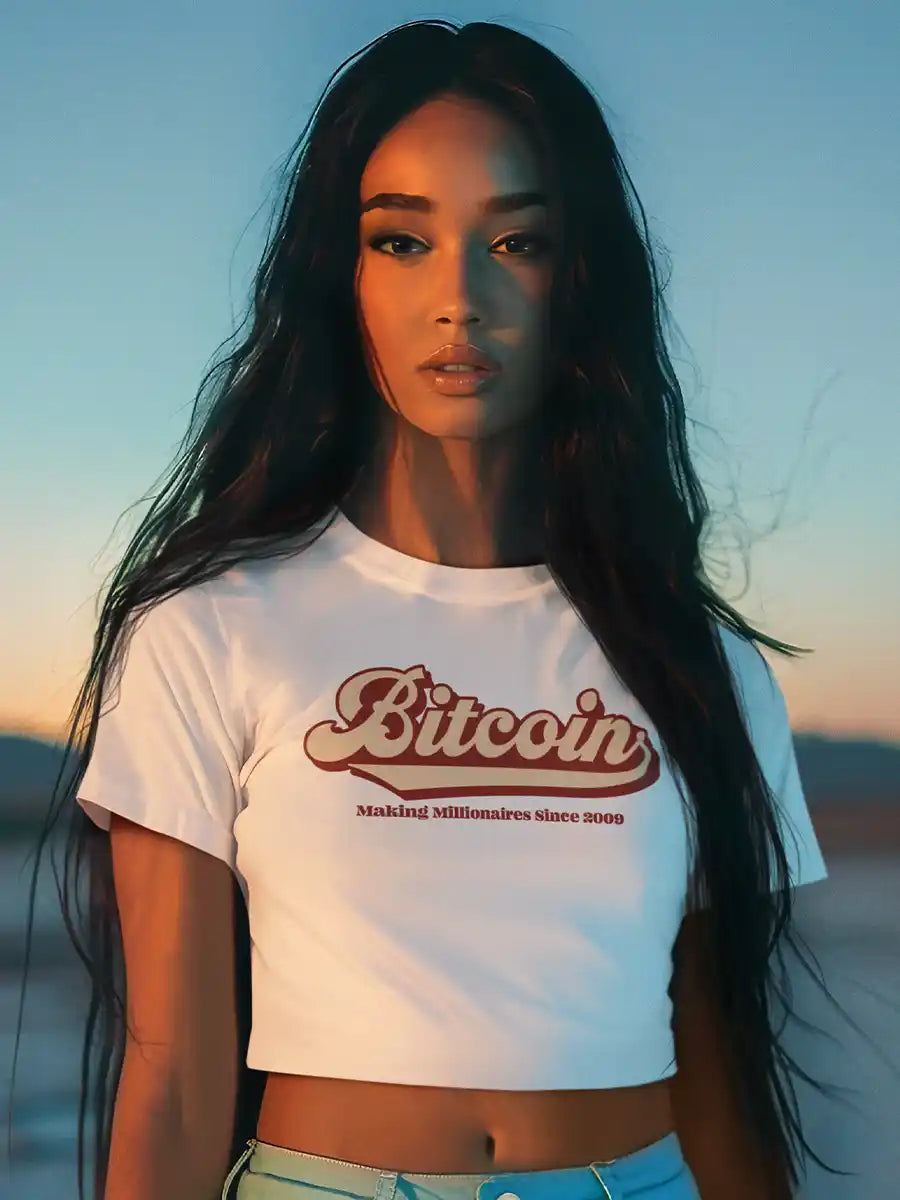 Woman wearing Bitcoin - White Cotton Crop Top