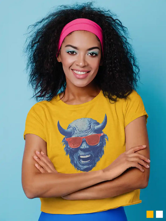 Woman wearing Blue Devil - Golden Yellow Cotton Cop Top