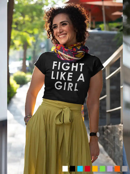 Woman wearing Fight Like a Girl - Black - Women's cotton T-Shirt