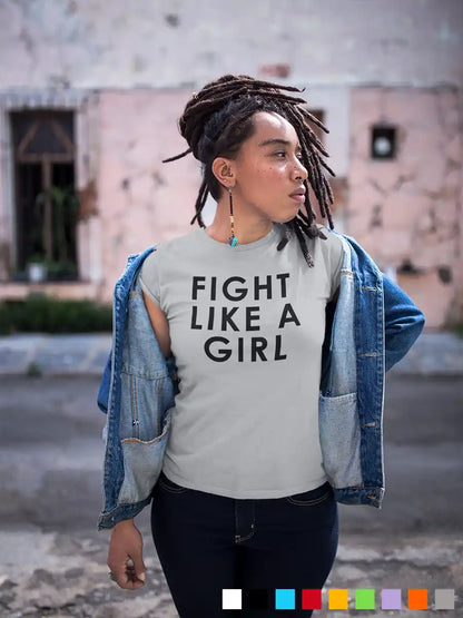 Woman wearing Fight Like a Girl - Melange Grey - Women's cotton T-Shirt