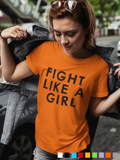 Woman wearing Fight Like a Girl -Orange - Women's cotton T-Shirt