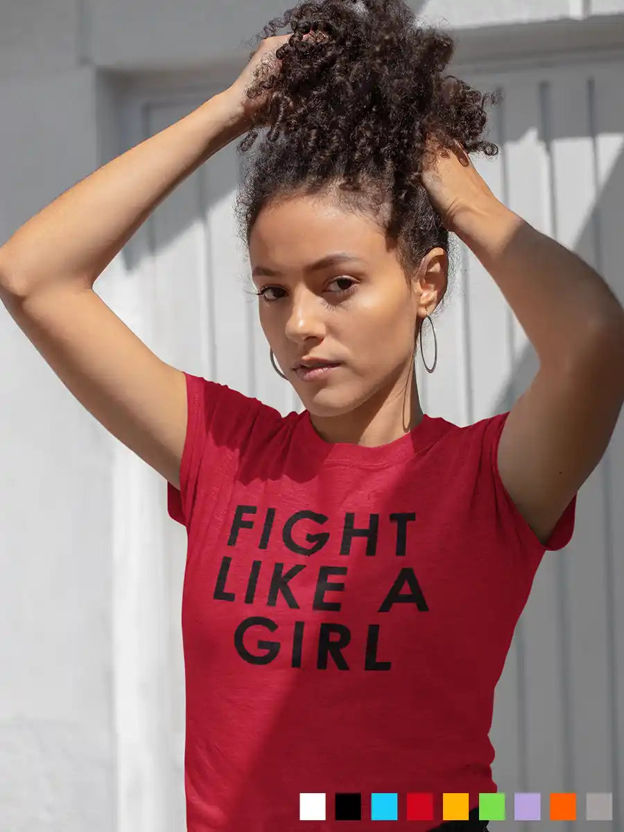 Woman wearing Fight Like a Girl -Red- Women's cotton T-Shirt