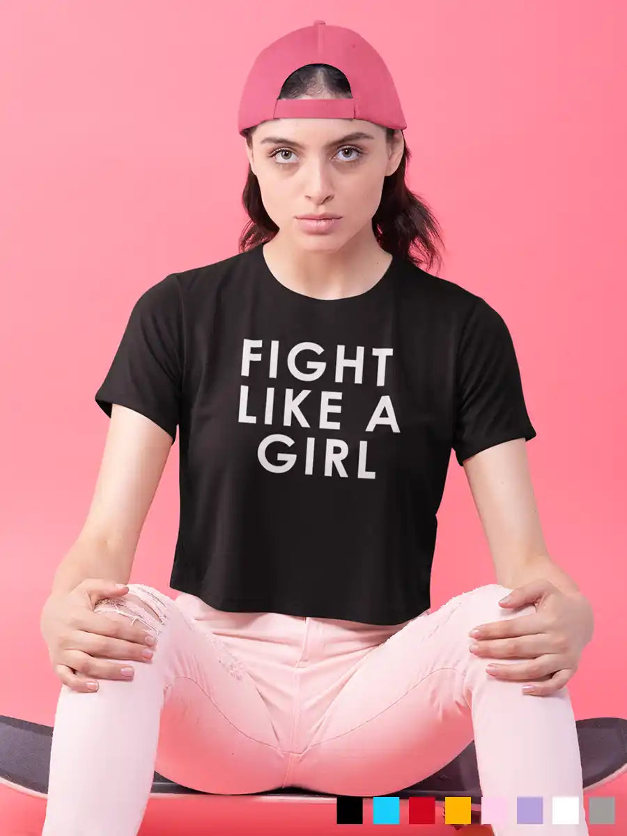 Woman wearing Fight like a Girl - Black - Cotton crop top