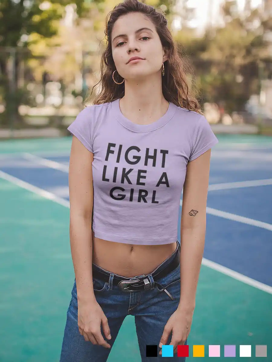 Woman wearing Fight like a Girl - Iris Lavender - Cotton crop top