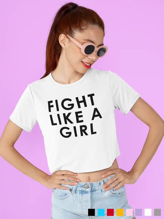 Woman wearing Fight like a Girl - White - Cotton crop top
