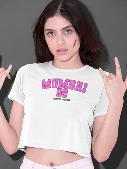 Woman wearing Mumbai 59 - Limited Edition - White Cotton Crop Top