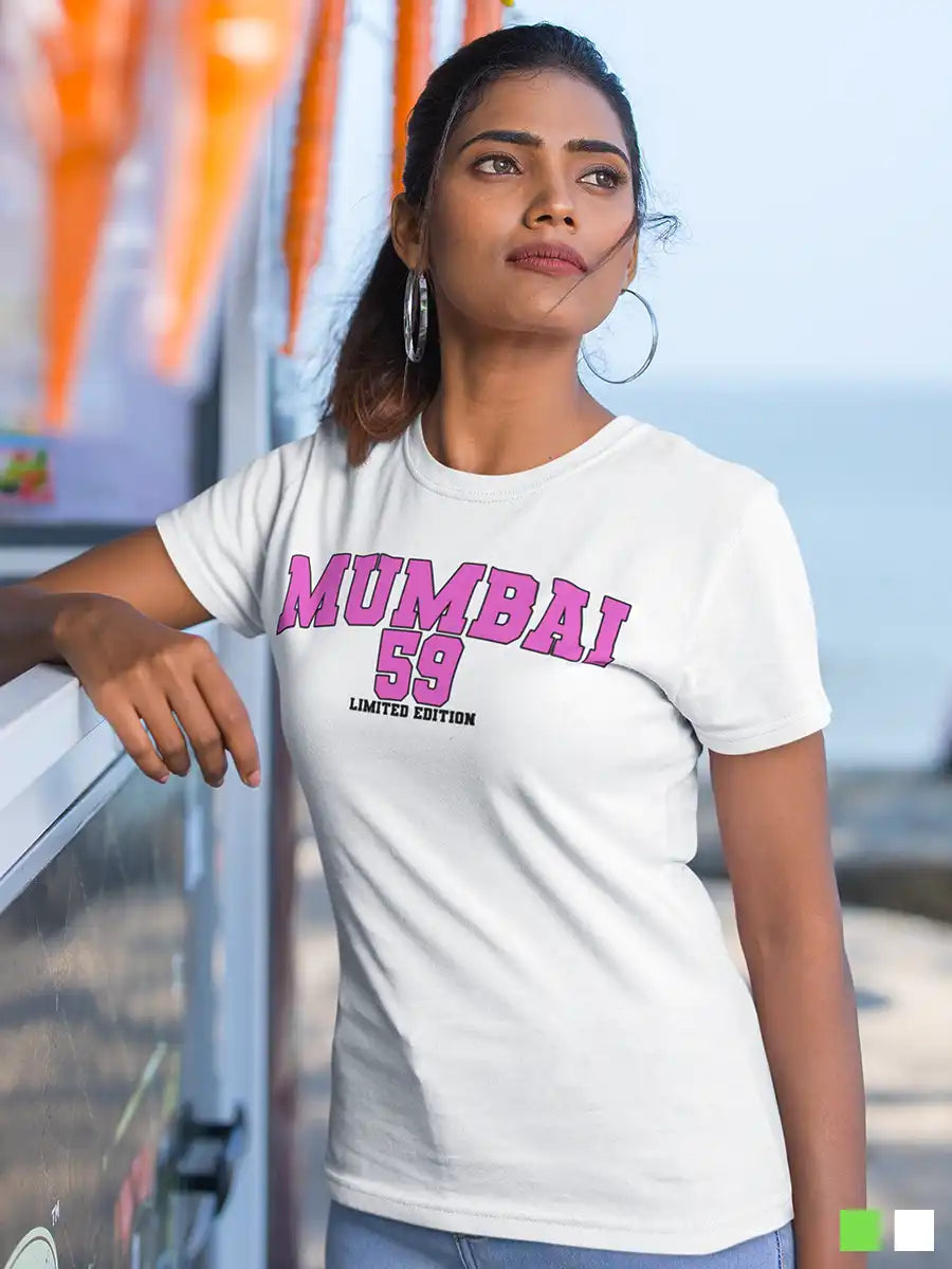 Woman wearing Mumbai 59 - Limited Edition - women's Cotton white T-Shirt