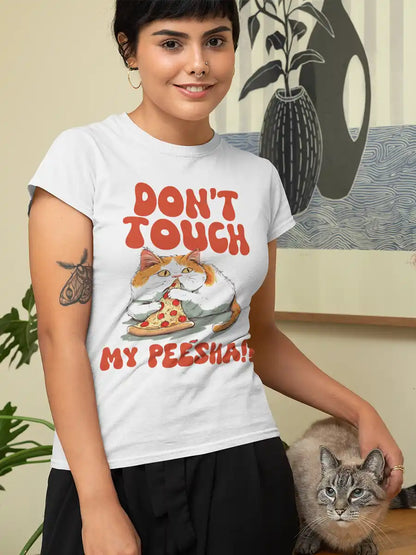 Woman wearing Pizza cat - White Cotton Women's T-Shirt