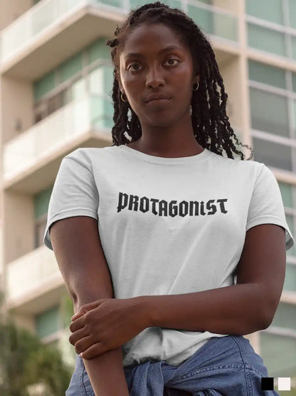 Woman wearing Protagonist - Women's White Cotton T-Shirt