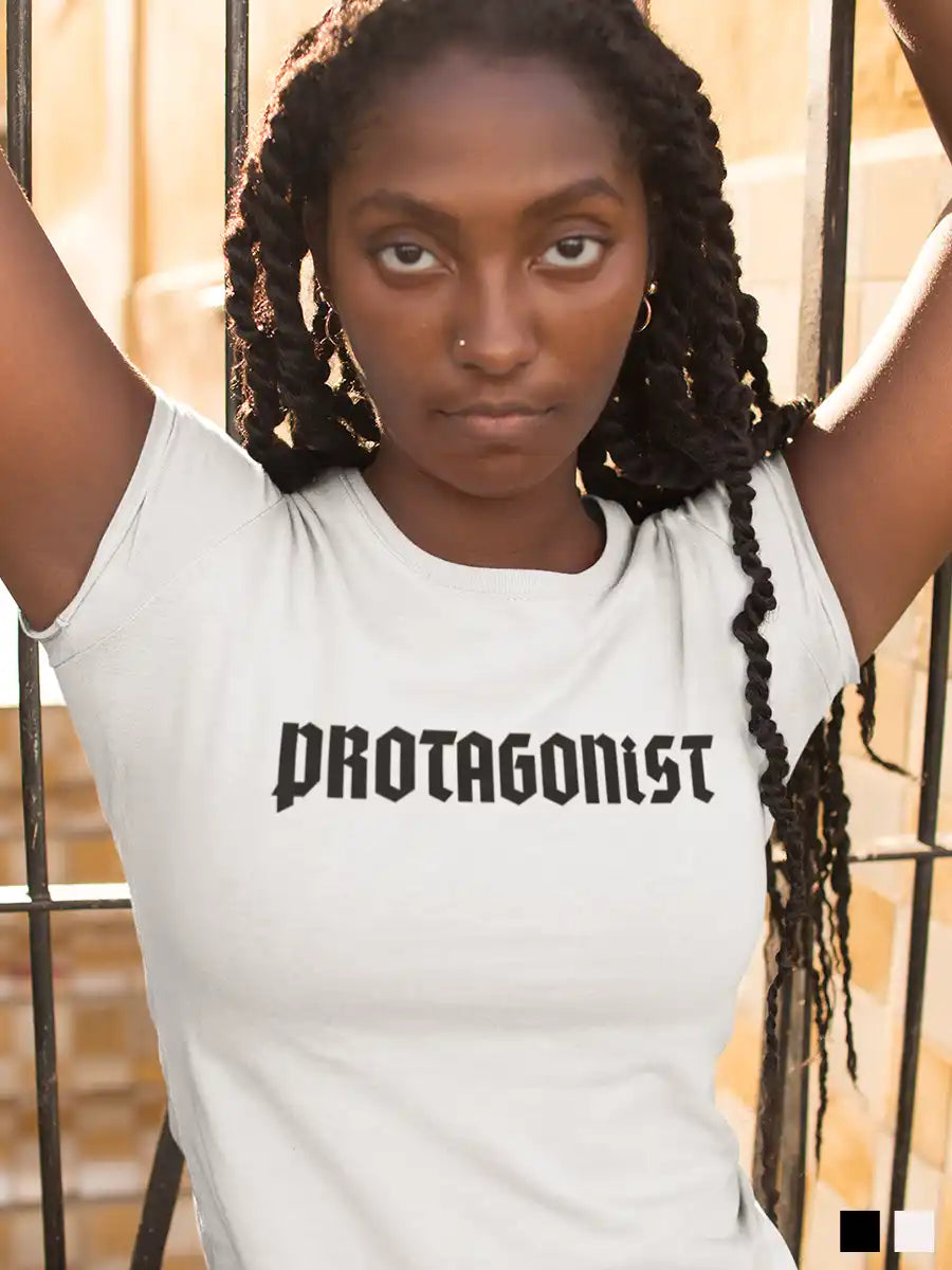 Woman wearing Protagonist - Women's White Cotton T-Shirt